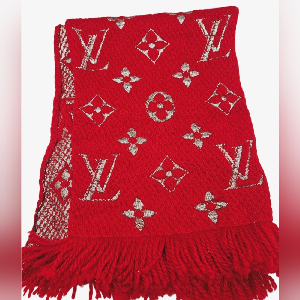 Louis Vuitton Red Metallic Logomania Scarf with Box /COA - Picture 7 of 14